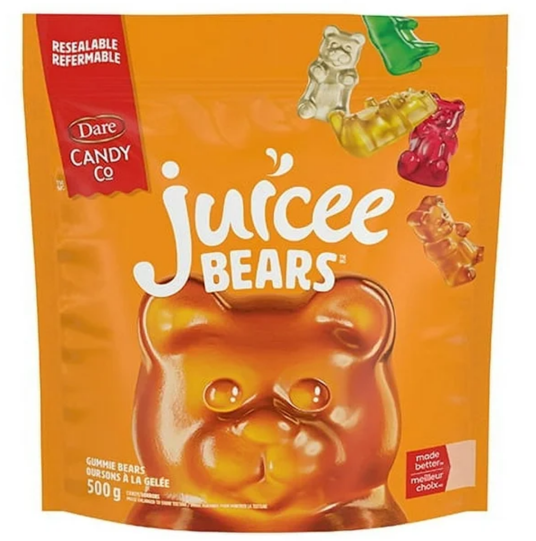 Dare Brand Juicee Gummie Bears Candy, Gummy, 500g Made in Canada Sweets Candy Pantry Snack