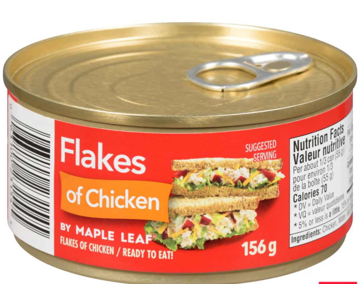 Maple Leaf Brand Flakes of Chicken - 156g Can Canned Chicken High Protein Meat Canadian Pantry Food