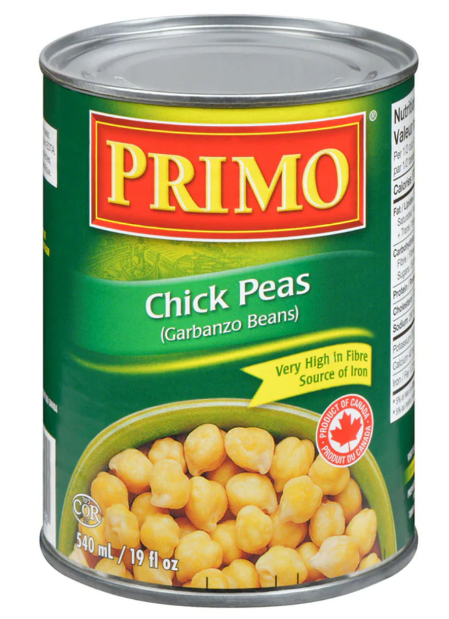 Primo Brand Chick Peas Garbanzo Beans Product of Canada- 540ml Canned Garbanzo Beans for Salad Dinner Pantry Canadian Brand