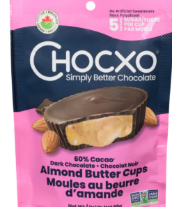 Chocxo Brand Dark Chocolate Almond Butter Cups, 98-g Made in Canada Non-GMO Sweet Snack Chocolate Pantry