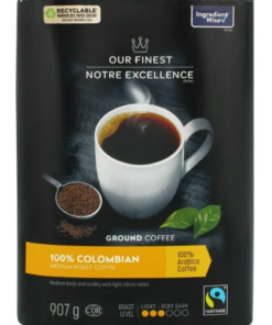 Our Finest 100% Colombian Ground Coffee, 907 g Popular Canadian Brand Breakfast Coffee