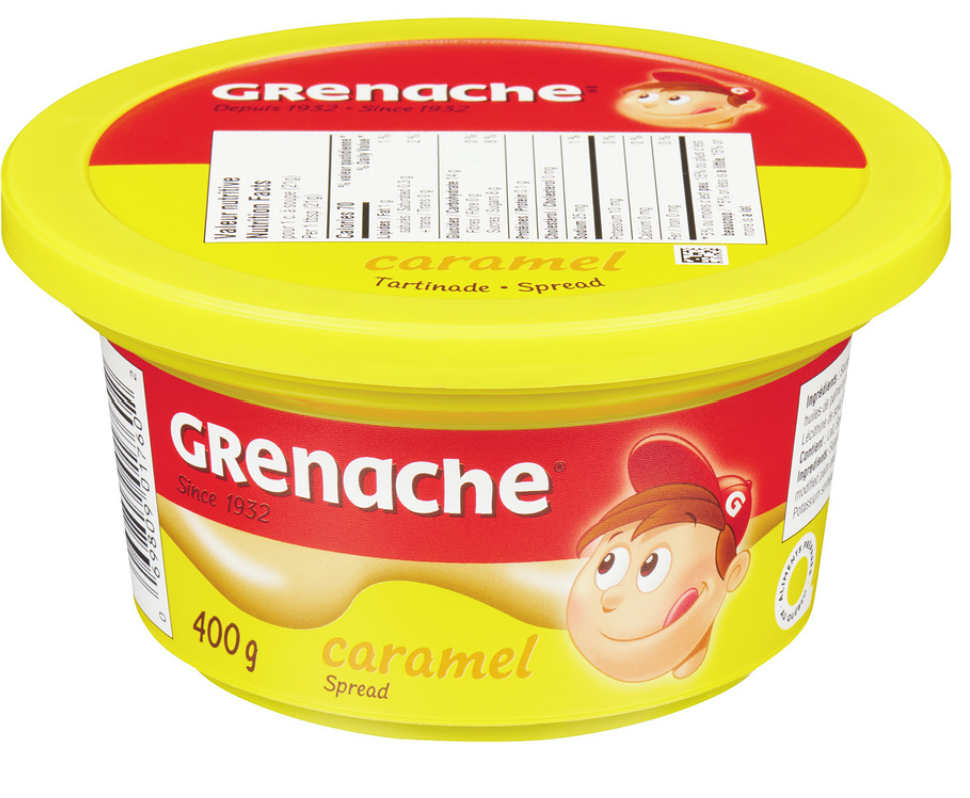 Grenache Brand Caramel Spread Prepared in Canada 400g Plastic Tub Canadian Breakfast Toast Spread Pantry