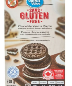 Great Value Gluten Free Chocolate Vanilla Crème Sandwich Cookies, 230 g Sweet Snack Pantry Made in Canada