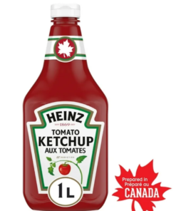 Heinz Brand Tomato Ketchup, Prepared in Canada, 1 L Bottle Popular Pantry Staple Canadian Burger Fries Condiment