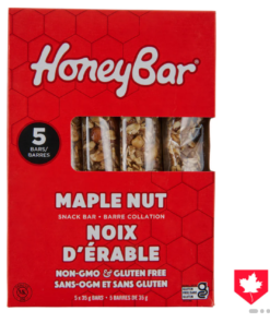HoneyBar Brand Maple Nut Bar, 5-Pack Made in Canada Healthy Snack Pantry Staple 5 x 35 g Bars