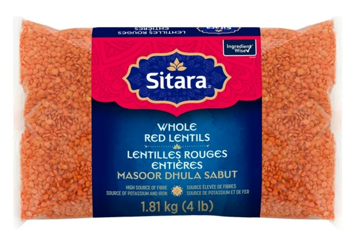 Sitara Sitara Whole Red Lentils, 1.81 kg (4 lb) Red Lentils for Stew Soups Vegan/Vegetarian Diet Product of Canada Pantry