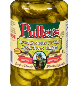 Putter's Brand Bread & Butter Pickles, 1-L Made in Canada Canadian Pickles for Sandwich Burger Glass Jar Pantry