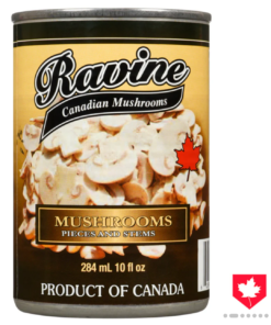 Ravine Brand Mushrooms Pieces and Stems - 284mL Product of Canada Canned Goods Canadian Dinner
