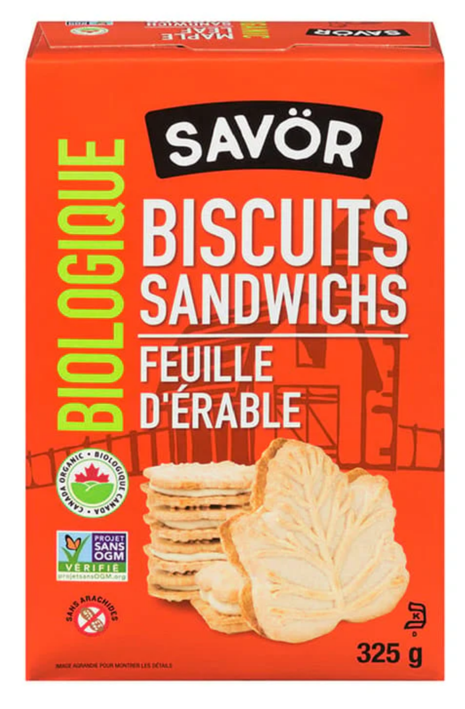 Savor Brand Organic Maple Leaf Cookies, 325 g Product of Canada Maple Syrup Creme Filled Cookies Snack Pantry