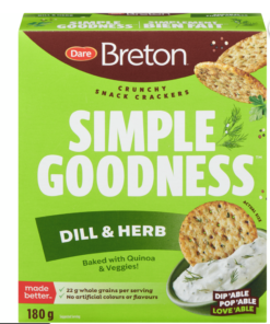 Dare Brand Simple Goodness Crunchy Snack Crackers Dill & Herb Prepared in Canada 180g Snack Appetizer Pantry
