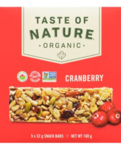 Taste of Nature Brand Québec Cranberry Carnival™ Organic Granola Bar 5x32 g Made in Canada Healthy Snack
